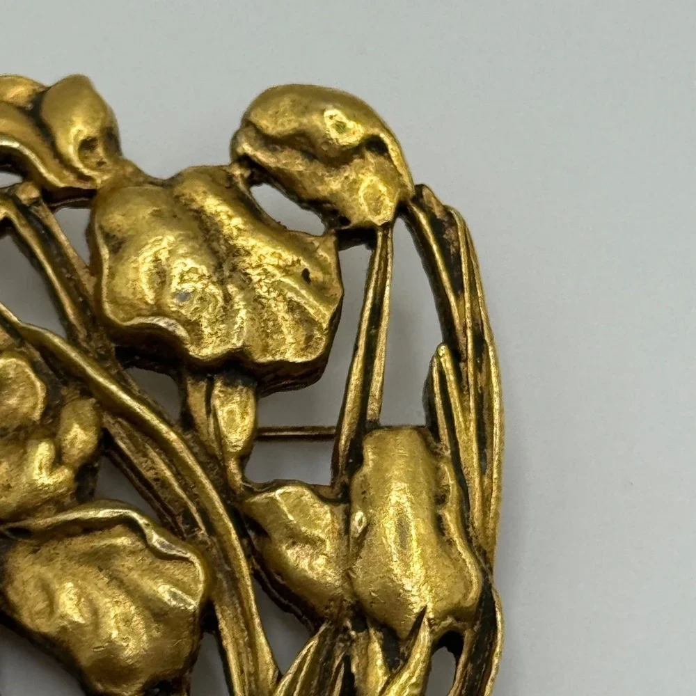 Vintage HNOC Iris Flower Brooch Pin Historical New Orleans Collection Signed